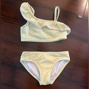 Cat and Jack Yellow One-Shoulder Gingham Ruffle Bikini Set size S (6/7)